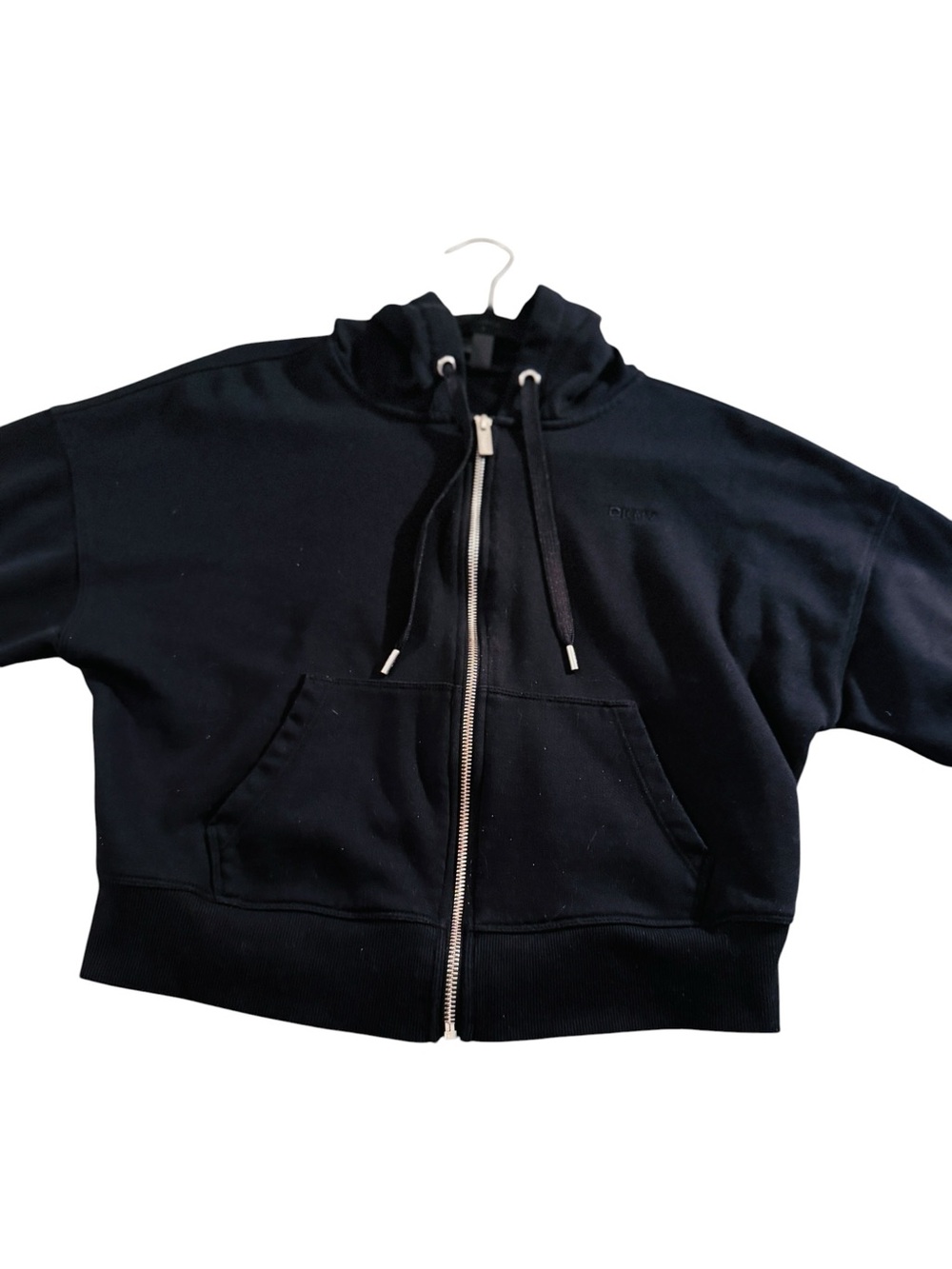DKNY Black Full Zip Hoodie Sweatshirt Size Small Relaxed Fit Tonal Logo